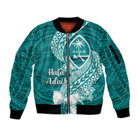 Hafa Adai Guam Sleeve Zip Bomber Jacket Polynesian Floral Teal Pattern LT01 Unisex Teal - Polynesian Pride