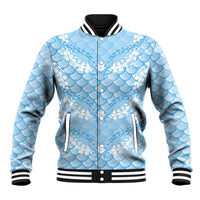 Baby Blue Mermaid Puakenikeni Maile Lei Baseball Jacket