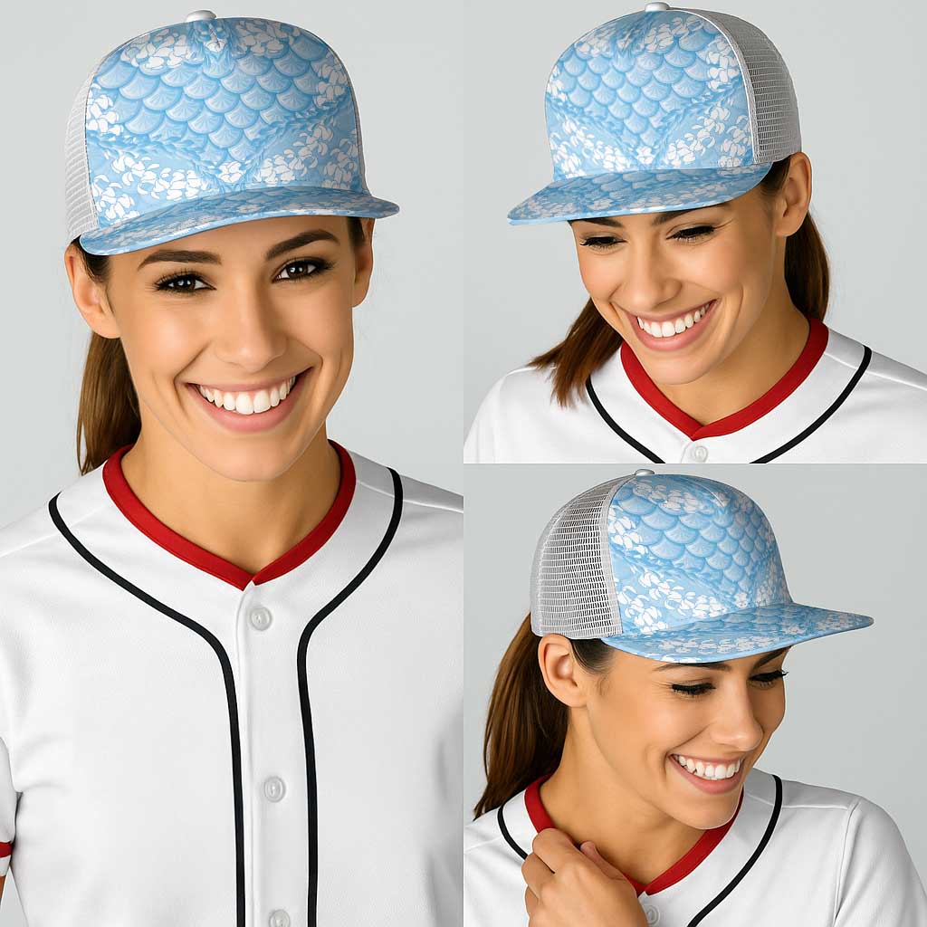 Baby Blue Mermaid Puakenikeni Maile Lei Baseball Net Cap