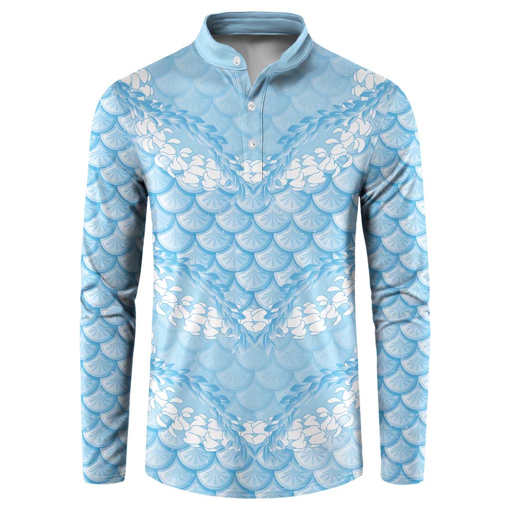 Baby Blue Mermaid Puakenikeni Maile Lei Button Sweatshirt