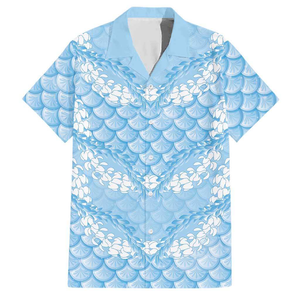Baby Blue Mermaid Puakenikeni Maile Lei Family Matching Puletasi and Hawaiian Shirt LT01 Dad's Shirt - Short Sleeve Blue - Polynesian Pride