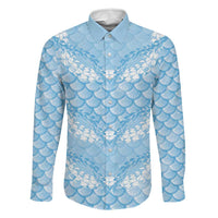 Baby Blue Mermaid Puakenikeni Maile Lei Family Matching Puletasi and Hawaiian Shirt LT01 Dad's Shirt - Long Sleeve Blue - Polynesian Pride
