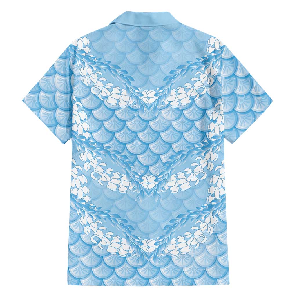 Baby Blue Mermaid Puakenikeni Maile Lei Family Matching Short Sleeve Bodycon Dress and Hawaiian Shirt LT01 - Polynesian Pride