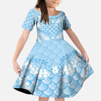 Baby Blue Mermaid Puakenikeni Maile Lei Kid Short Sleeve Dress LT01 KID Blue - Polynesian Pride