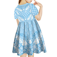 Baby Blue Mermaid Puakenikeni Maile Lei Kid Short Sleeve Dress LT01 - Polynesian Pride