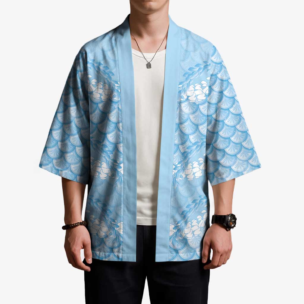 Baby Blue Mermaid Puakenikeni Maile Lei Kimono