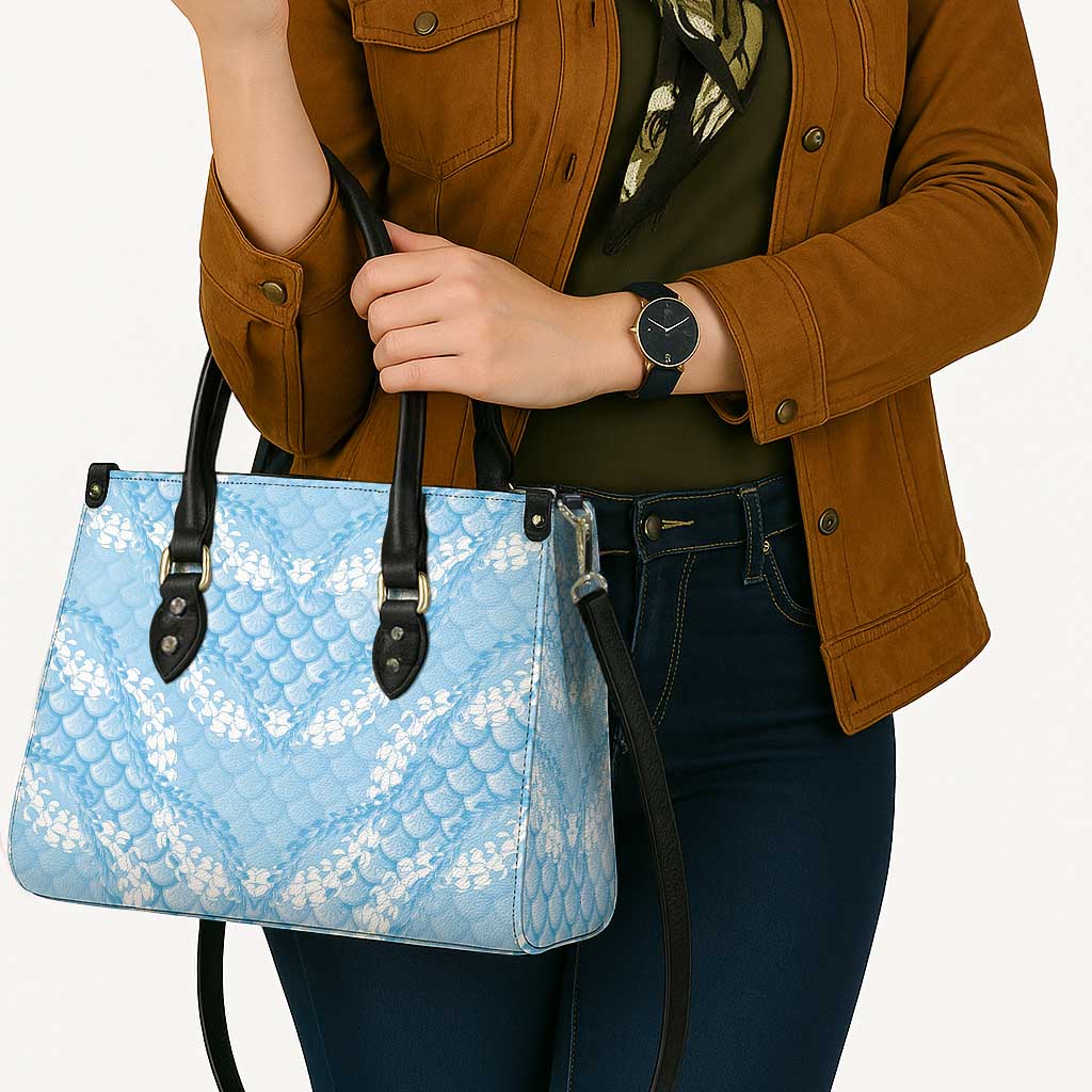 Baby Blue Mermaid Puakenikeni Maile Lei Leather Bag