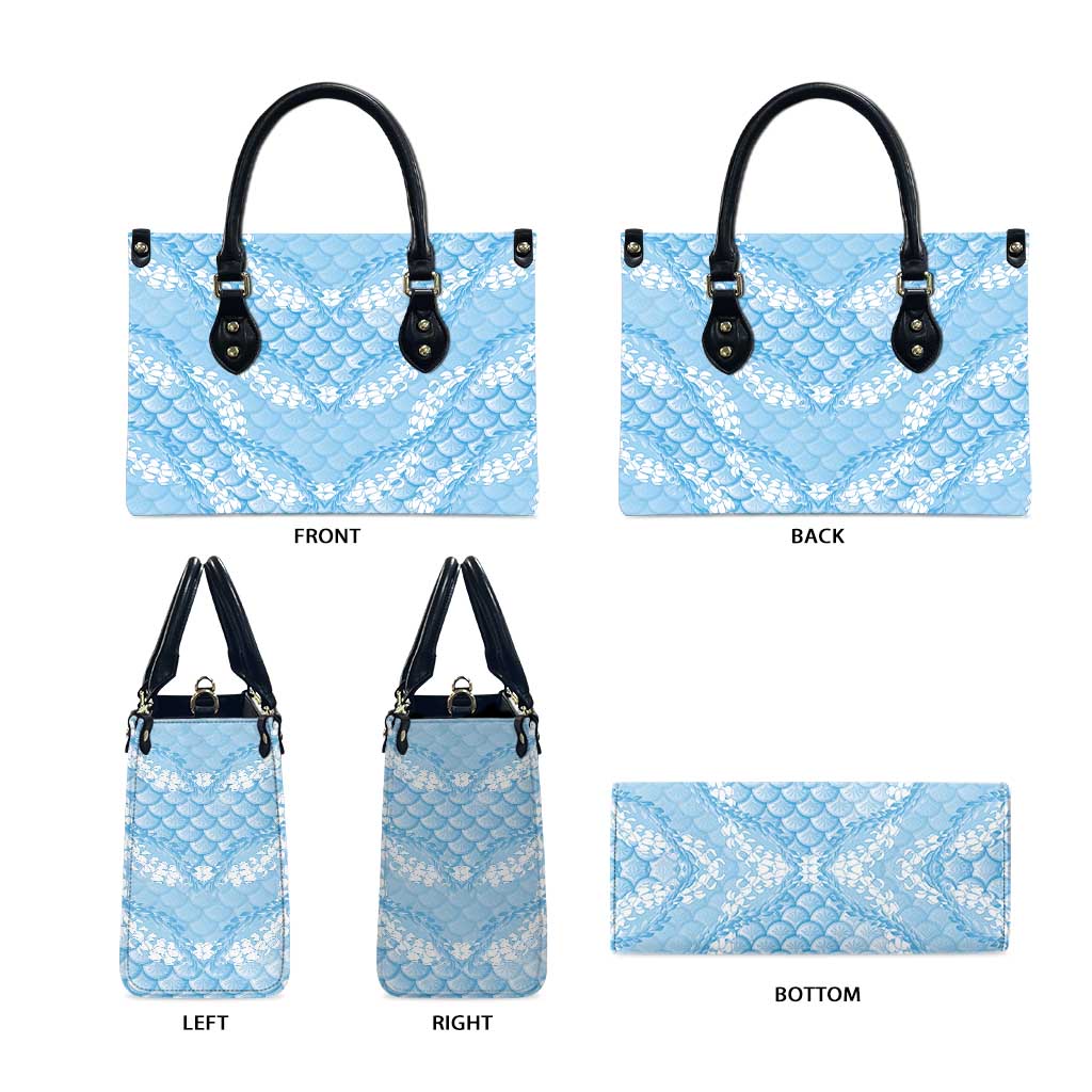 Baby Blue Mermaid Puakenikeni Maile Lei Leather Bag