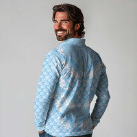 Baby Blue Mermaid Puakenikeni Maile Lei Long Sleeve Polo Shirt