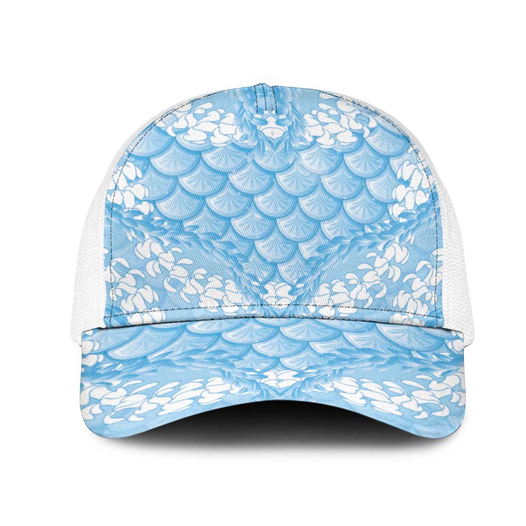 Baby Blue Mermaid Puakenikeni Maile Lei Mesh Trucker Cap