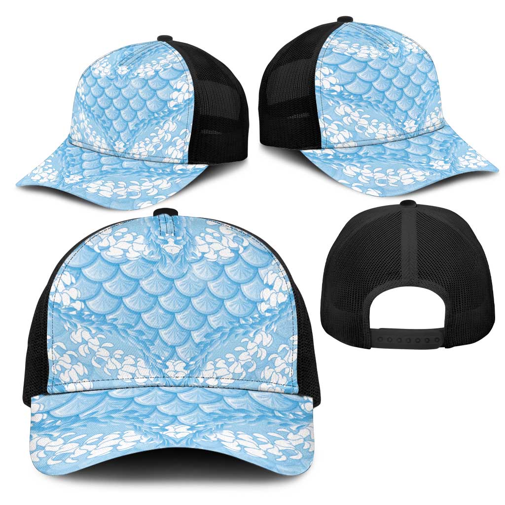 Baby Blue Mermaid Puakenikeni Maile Lei Mesh Trucker Cap