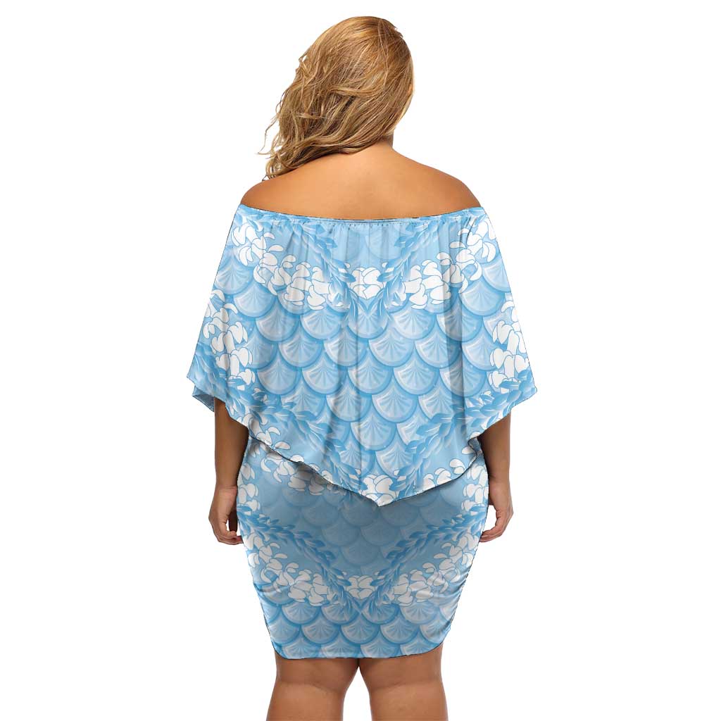 Baby Blue Mermaid Puakenikeni Maile Lei Off Shoulder Short Dress LT01 - Polynesian Pride