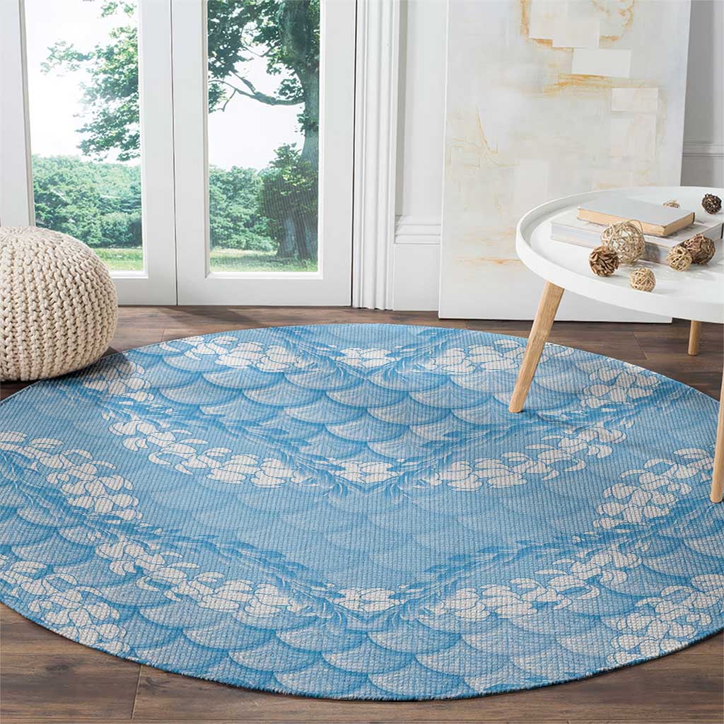 Baby Blue Mermaid Puakenikeni Maile Lei Round Carpet LT01 - Polynesian Pride