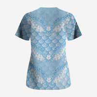 Baby Blue Mermaid Puakenikeni Maile Lei Scrub Top