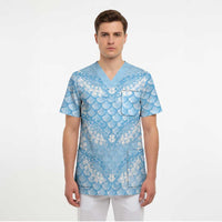 Baby Blue Mermaid Puakenikeni Maile Lei Scrub Top
