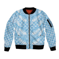 Baby Blue Mermaid Puakenikeni Maile Lei Sleeve Zip Bomber Jacket