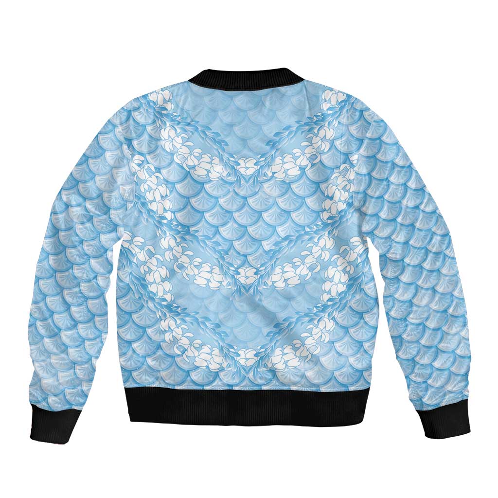 Baby Blue Mermaid Puakenikeni Maile Lei Sleeve Zip Bomber Jacket