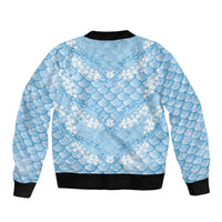 Baby Blue Mermaid Puakenikeni Maile Lei Sleeve Zip Bomber Jacket