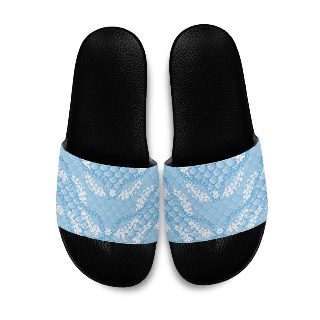 Baby Blue Mermaid Puakenikeni Maile Lei Slide Sandals