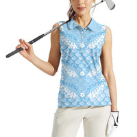 Baby Blue Mermaid Puakenikeni Maile Lei Women Sleeveless Polo Shirt LT01 - Polynesian Pride