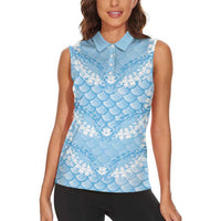 Baby Blue Mermaid Puakenikeni Maile Lei Women Sleeveless Polo Shirt LT01 - Polynesian Pride