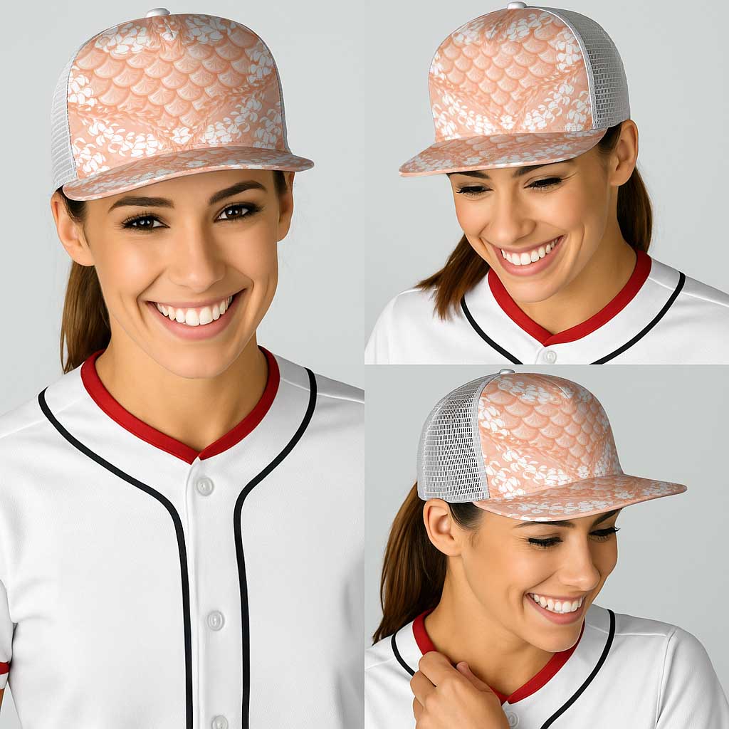 Apricot Mermaid Puakenikeni Maile Lei Baseball Net Cap
