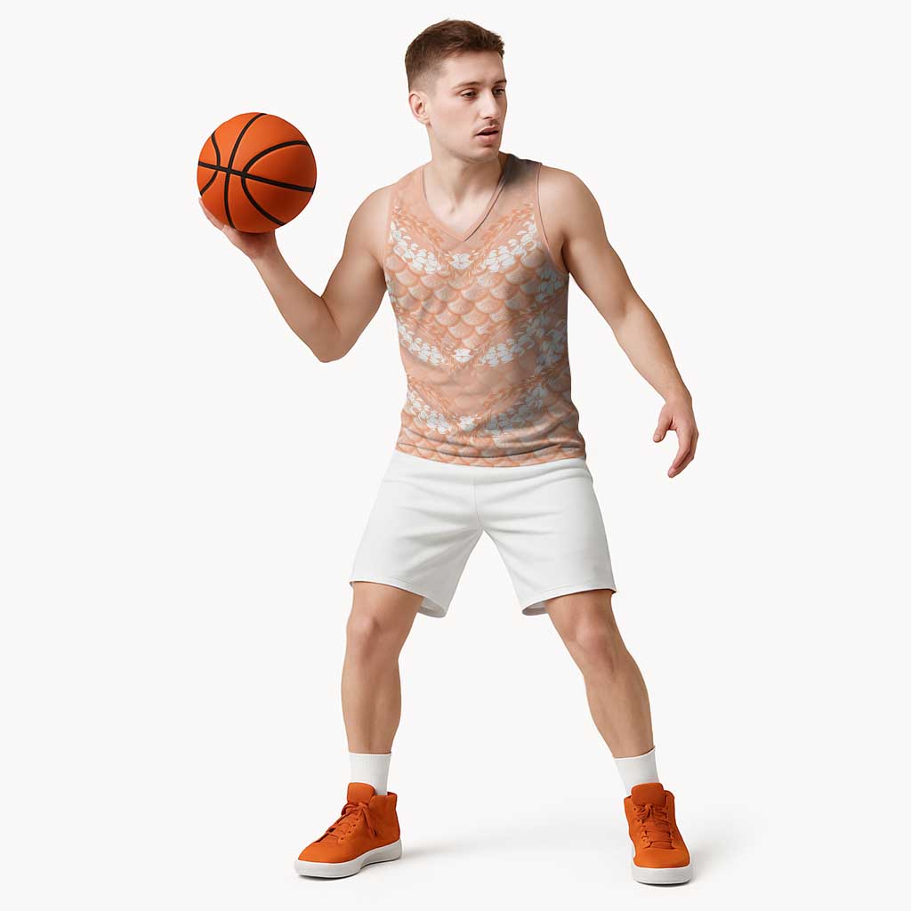 Apricot Mermaid Puakenikeni Maile Lei Basketball Jersey