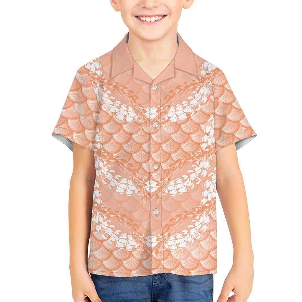 Apricot Mermaid Puakenikeni Maile Lei Family Matching Off Shoulder Maxi Dress and Hawaiian Shirt LT01 Son's Shirt Apricot - Polynesian Pride