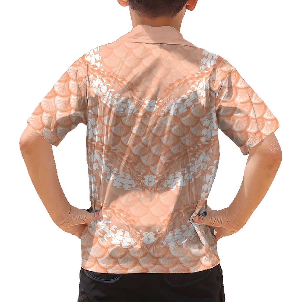 Apricot Mermaid Puakenikeni Maile Lei Family Matching Off Shoulder Short Dress and Hawaiian Shirt LT01 - Polynesian Pride
