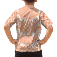Apricot Mermaid Puakenikeni Maile Lei Family Matching Off Shoulder Short Dress and Hawaiian Shirt LT01 - Polynesian Pride