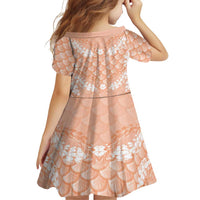 Apricot Mermaid Puakenikeni Maile Lei Family Matching Off Shoulder Short Dress and Hawaiian Shirt LT01 - Polynesian Pride