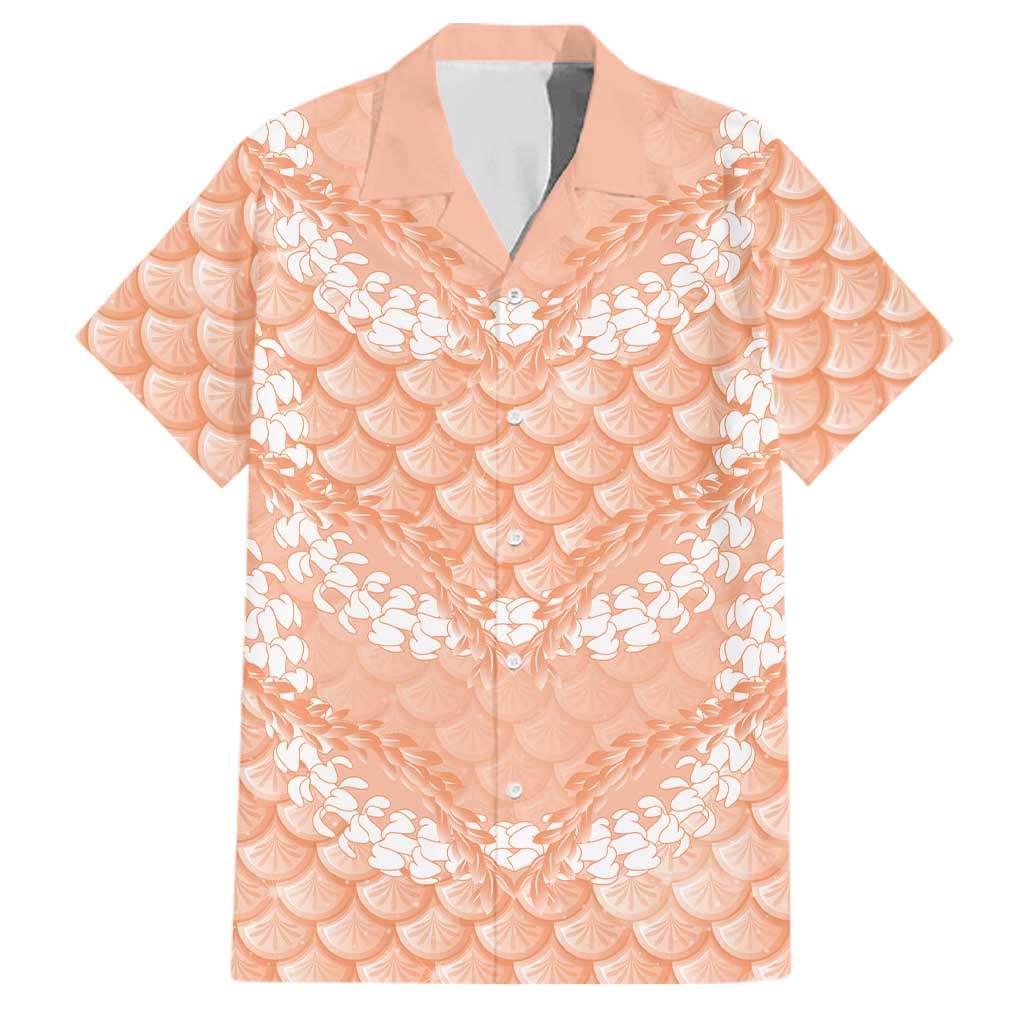 Apricot Mermaid Puakenikeni Maile Lei Family Matching Puletasi and Hawaiian Shirt LT01 Dad's Shirt - Short Sleeve Apricot - Polynesian Pride