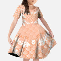 Apricot Mermaid Puakenikeni Maile Lei Family Matching Summer Maxi Dress and Hawaiian Shirt LT01 Daughter's Dress Apricot - Polynesian Pride