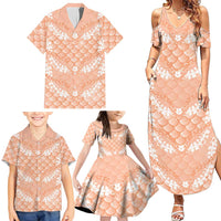 Apricot Mermaid Puakenikeni Maile Lei Family Matching Summer Maxi Dress and Hawaiian Shirt LT01 - Polynesian Pride