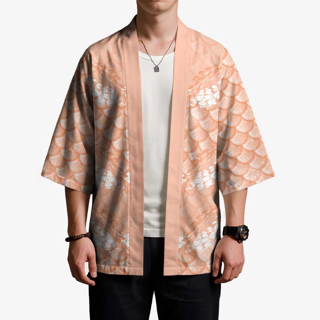 Apricot Mermaid Puakenikeni Maile Lei Kimono