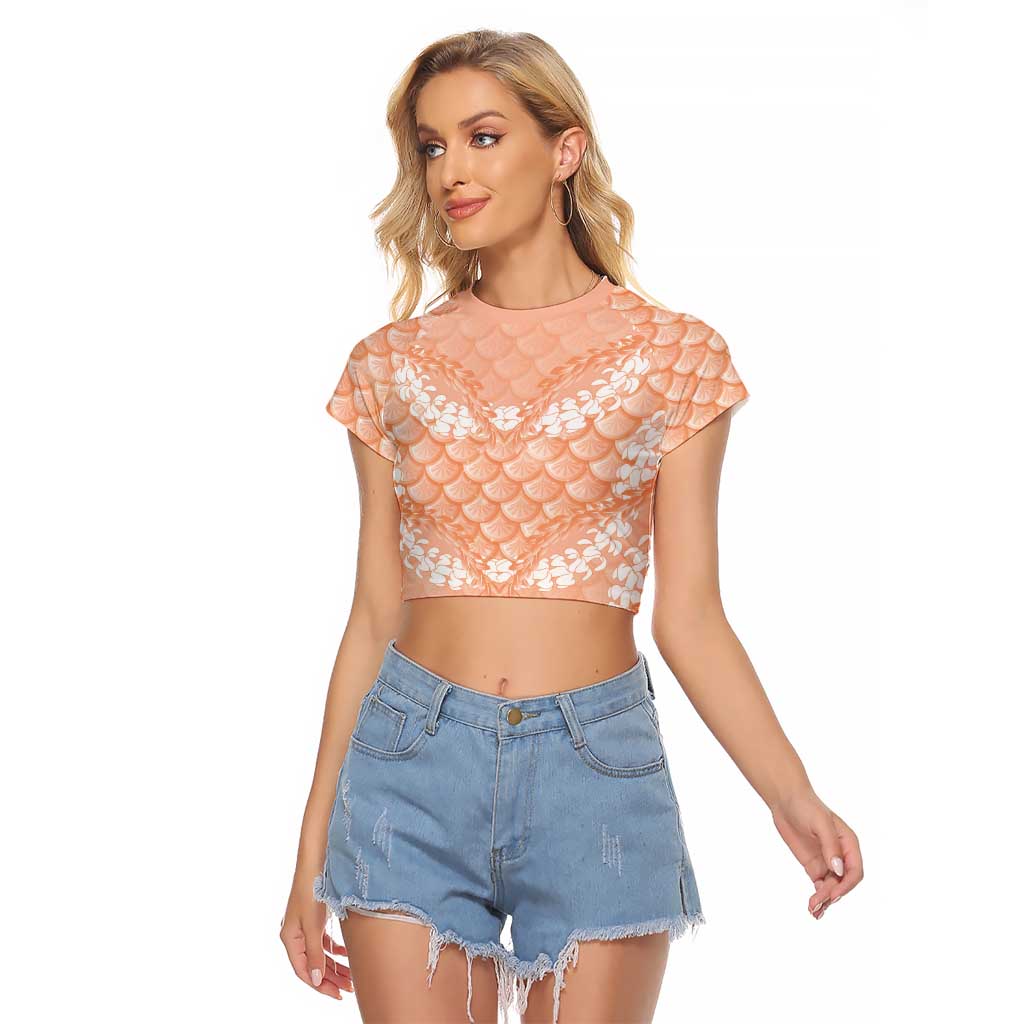 Apricot Mermaid Puakenikeni Maile Lei Raglan Cropped T Shirt