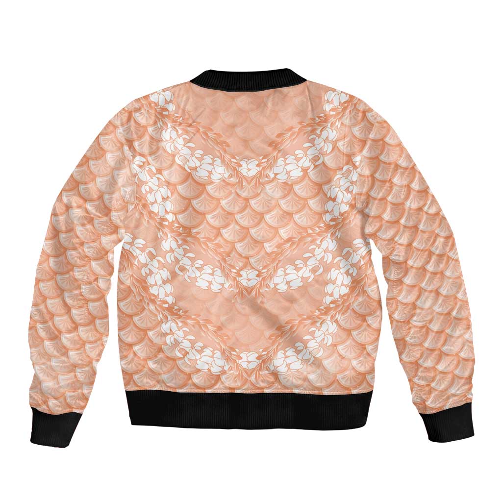 Apricot Mermaid Puakenikeni Maile Lei Sleeve Zip Bomber Jacket