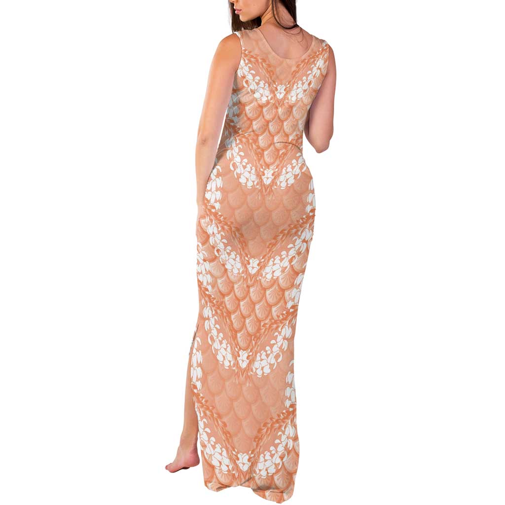 Apricot Mermaid Puakenikeni Maile Lei Tank Maxi Dress