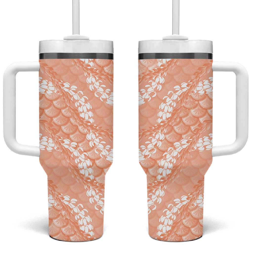 Apricot Mermaid Puakenikeni Maile Lei Tumbler With Handle