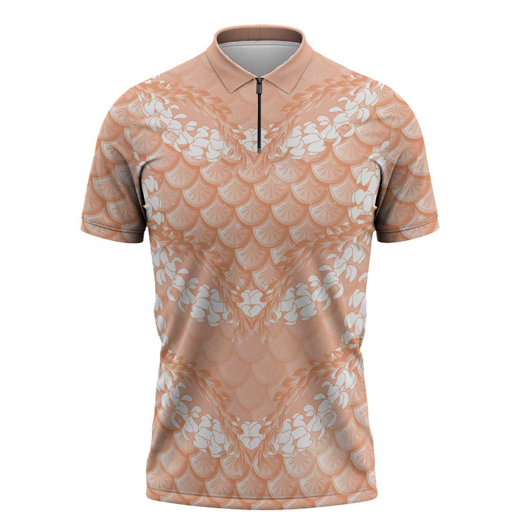 Apricot Mermaid Puakenikeni Maile Lei Zipper Polo Shirt