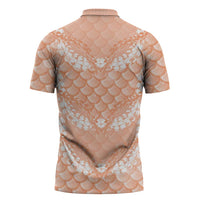 Apricot Mermaid Puakenikeni Maile Lei Zipper Polo Shirt LT01 - Polynesian Pride