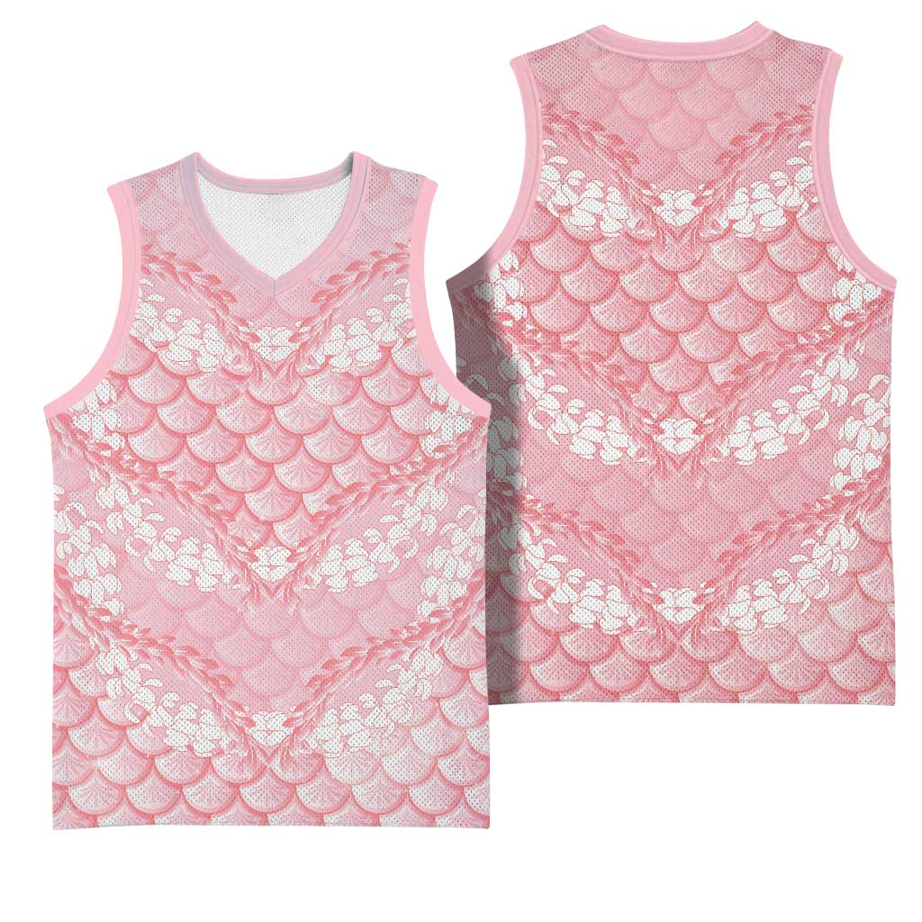 Soft Pink Mermaid Puakenikeni Maile Lei Basketball Jersey