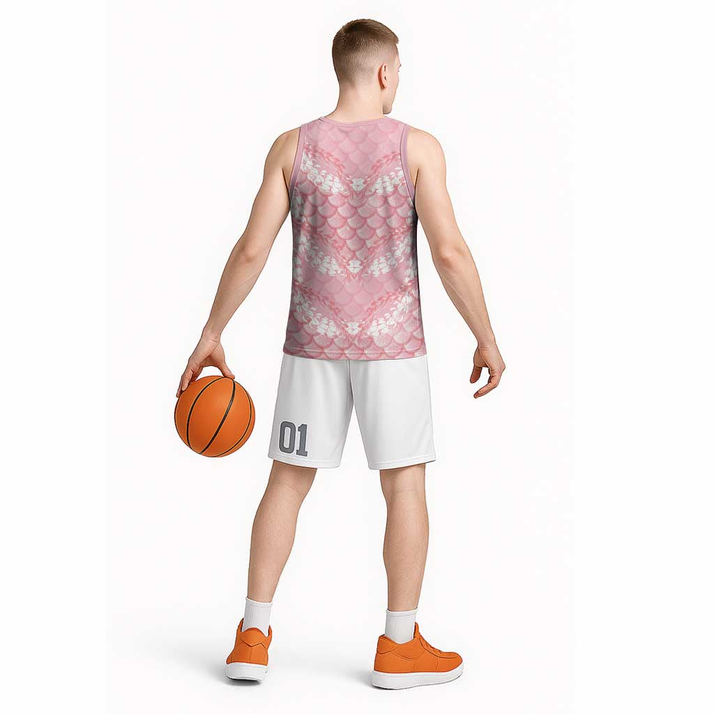 Soft Pink Mermaid Puakenikeni Maile Lei Basketball Jersey