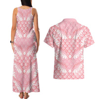 Soft Pink Mermaid Puakenikeni Maile Lei Couples Matching Tank Maxi Dress and Hawaiian Shirt LT01 - Polynesian Pride