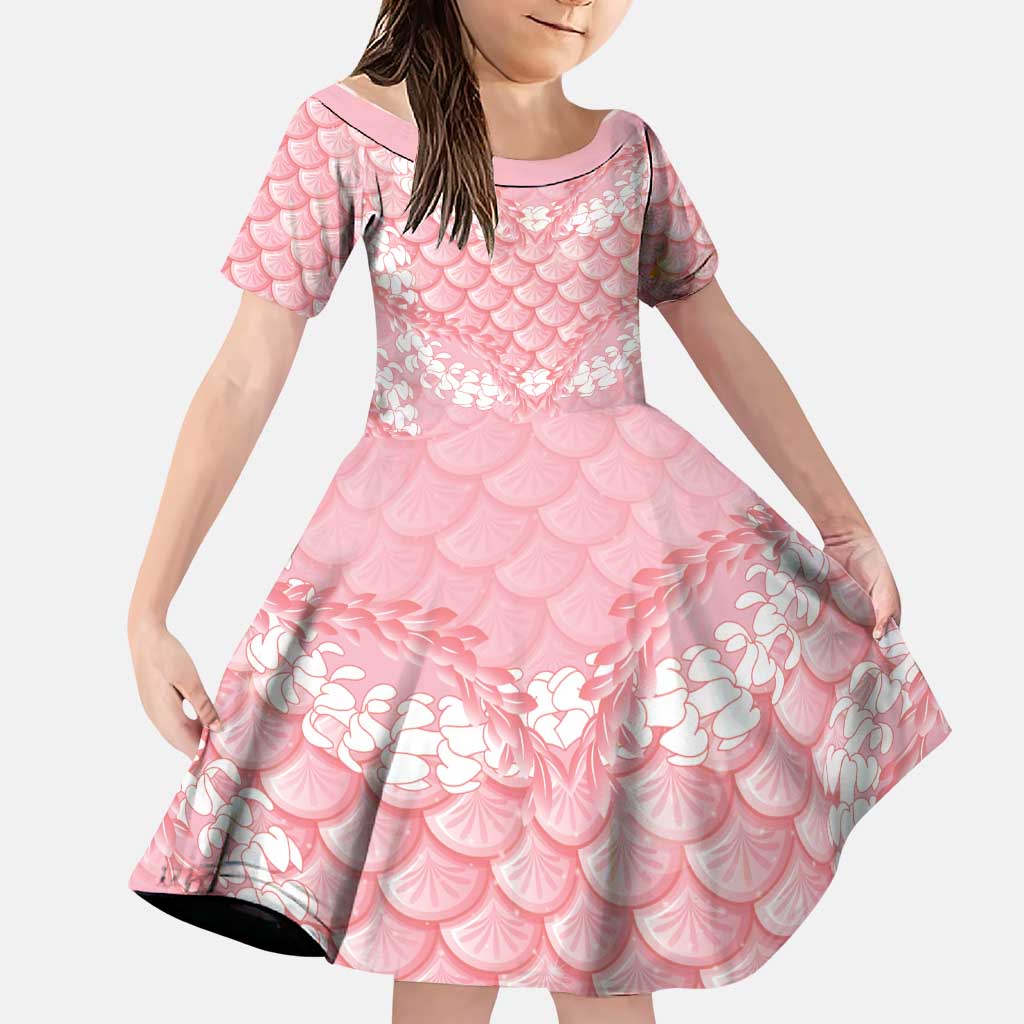 Soft Pink Mermaid Puakenikeni Maile Lei Family Matching Off Shoulder Maxi Dress and Hawaiian Shirt LT01 Daughter's Dress Pink - Polynesian Pride
