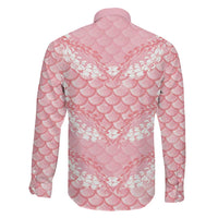 Soft Pink Mermaid Puakenikeni Maile Lei Family Matching Off Shoulder Maxi Dress and Hawaiian Shirt LT01 - Polynesian Pride