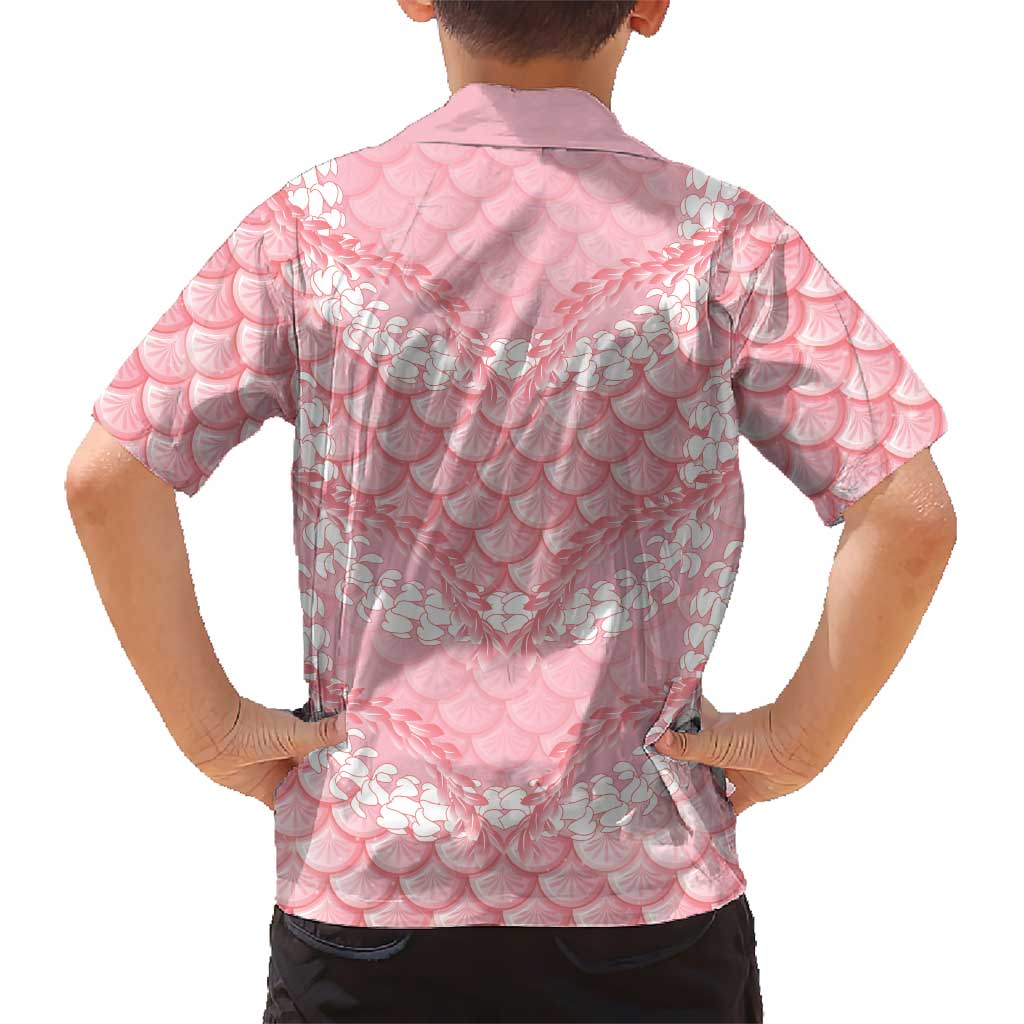 Soft Pink Mermaid Puakenikeni Maile Lei Family Matching Off Shoulder Short Dress and Hawaiian Shirt LT01 - Polynesian Pride