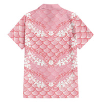 Soft Pink Mermaid Puakenikeni Maile Lei Family Matching Off Shoulder Short Dress and Hawaiian Shirt LT01 - Polynesian Pride