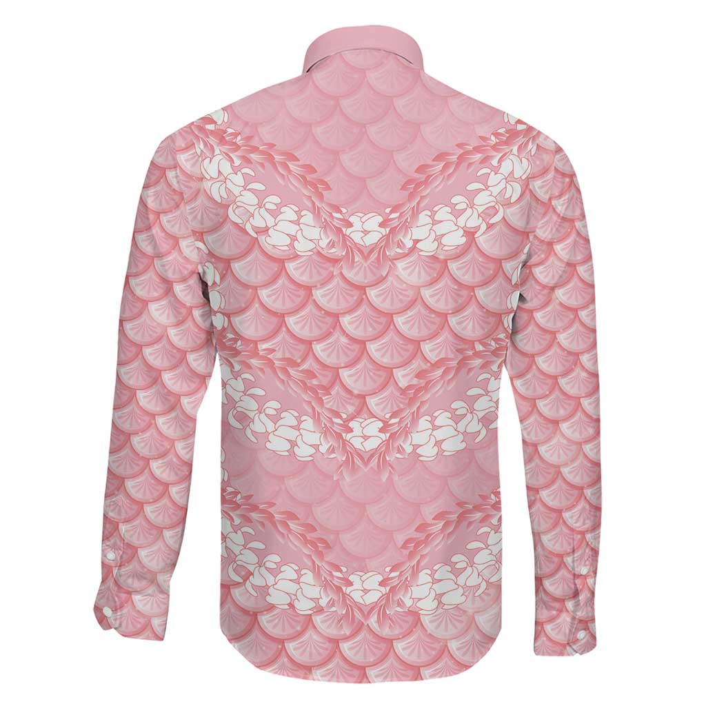 Soft Pink Mermaid Puakenikeni Maile Lei Family Matching Off Shoulder Short Dress and Hawaiian Shirt LT01 - Polynesian Pride
