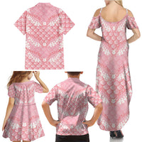 Soft Pink Mermaid Puakenikeni Maile Lei Family Matching Summer Maxi Dress and Hawaiian Shirt LT01 - Polynesian Pride